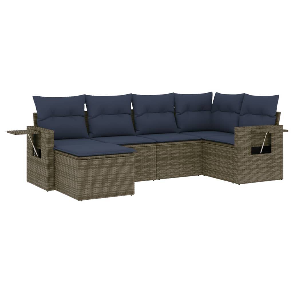 vidaXL 6-teiliges Gartensofa-Set mit Kissen, grau, Polyrattan