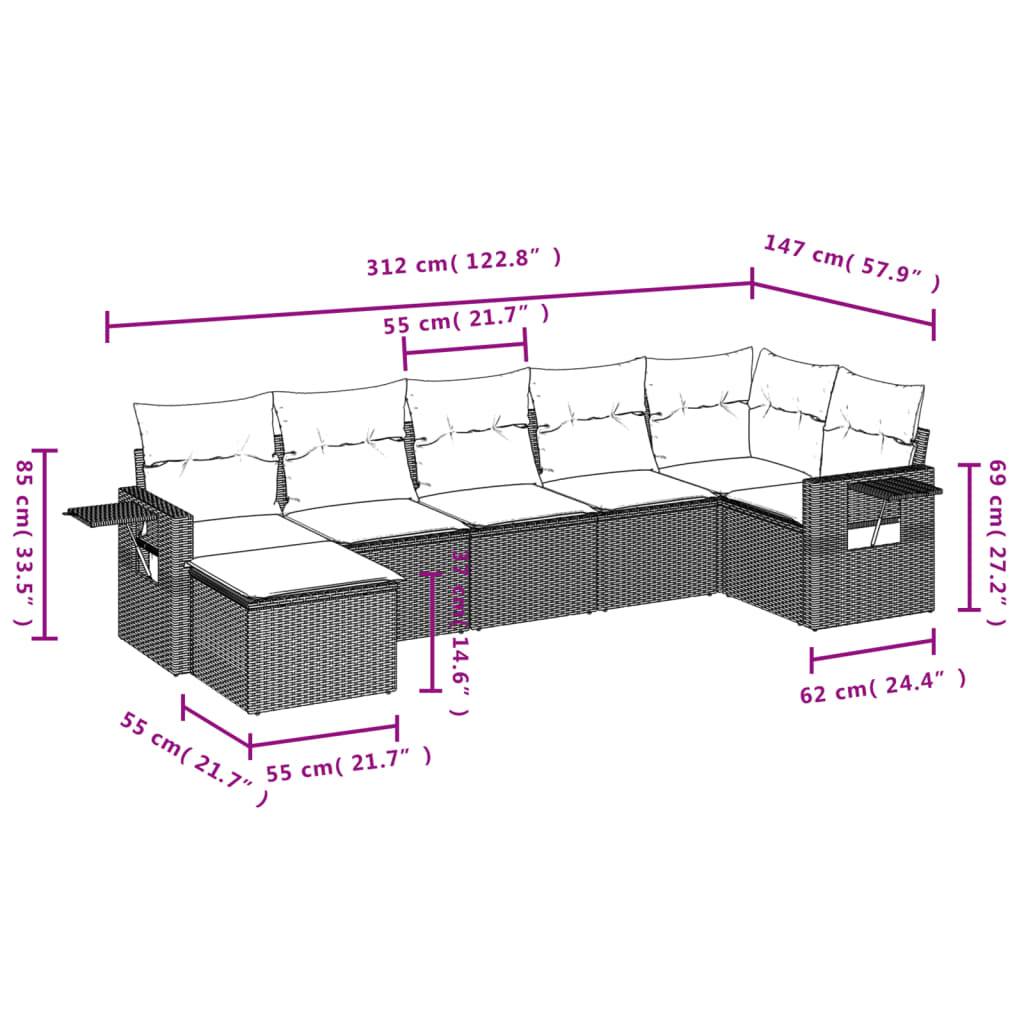 vidaXL 7-teiliges Gartensofa-Set mit Kissen, schwarzes Polyrattan