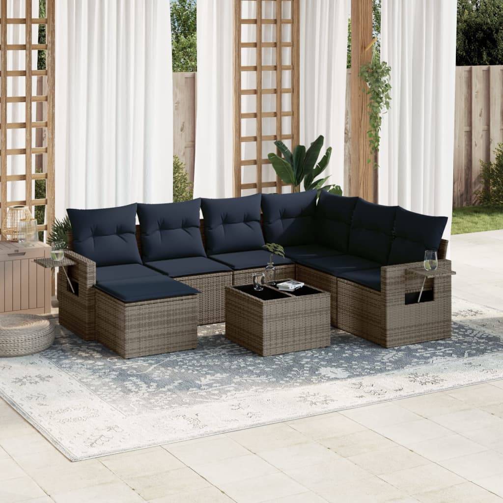 vidaXL 8-teiliges Gartensofa-Set mit Kissen, grau, Polyrattan