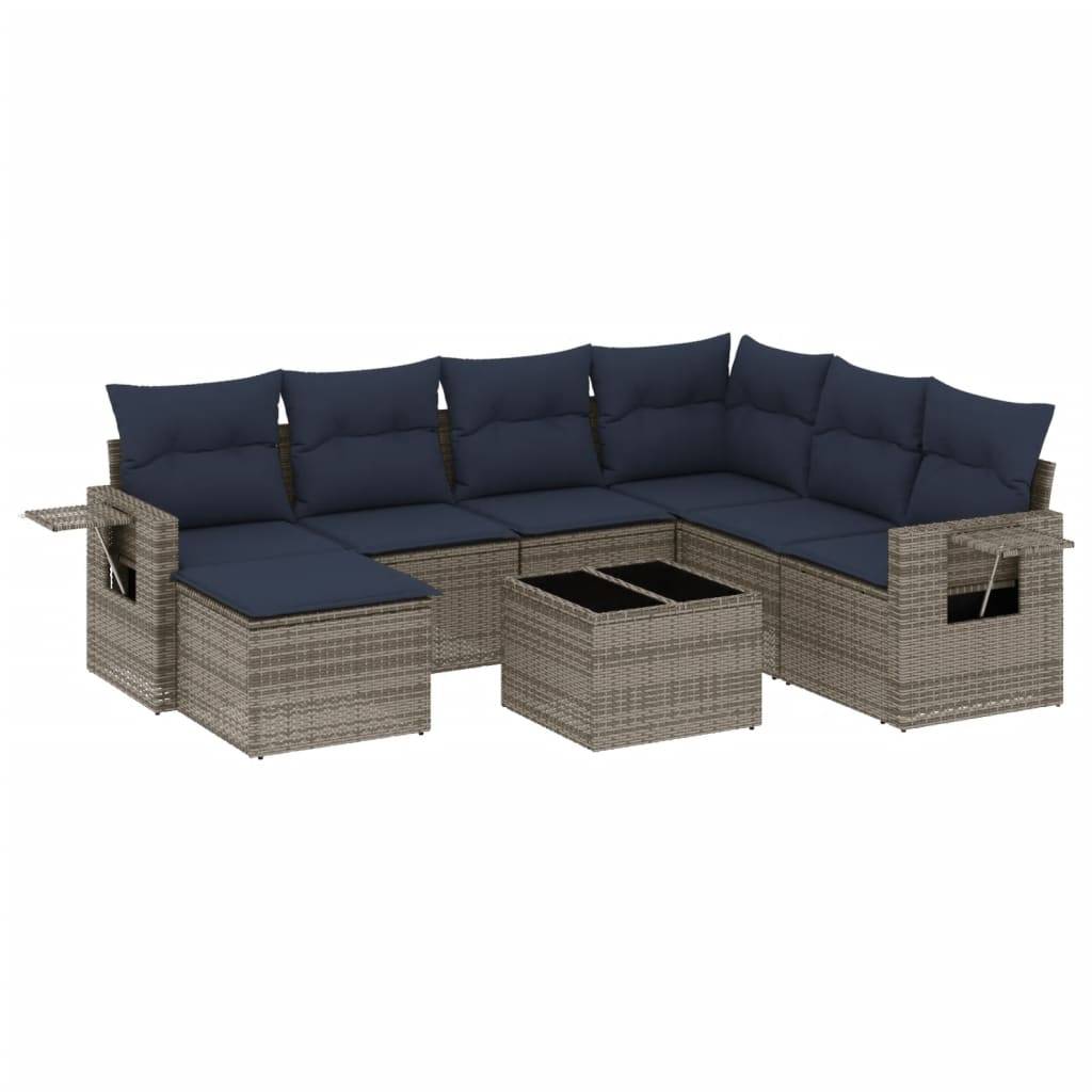vidaXL 8-teiliges Gartensofa-Set mit Kissen, grau, Polyrattan