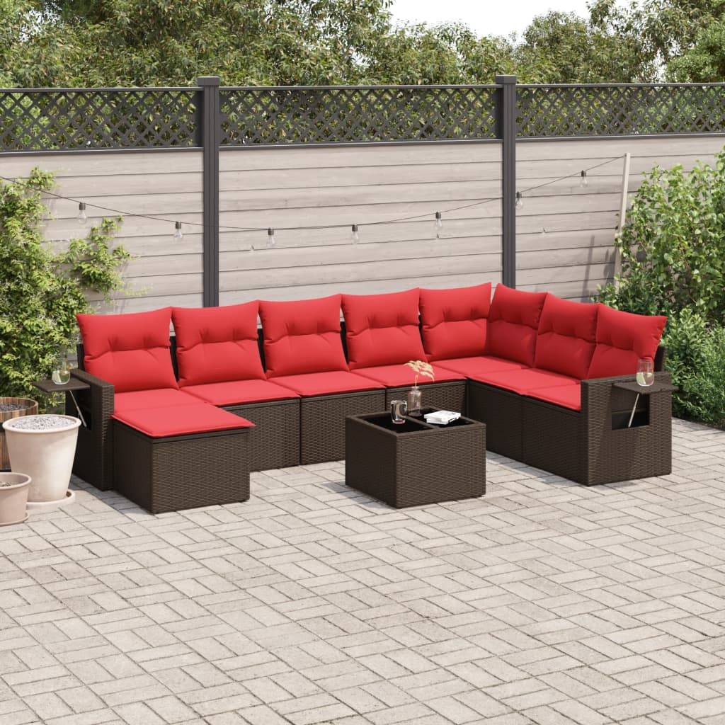 vidaXL 9-teiliges Gartensofa-Set mit Kissen, braun, Polyrattan