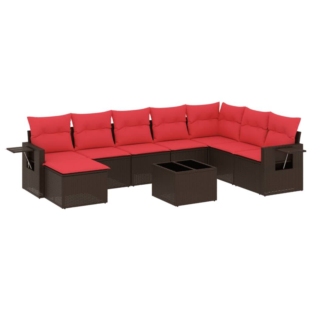 vidaXL 9-teiliges Gartensofa-Set mit Kissen, braun, Polyrattan