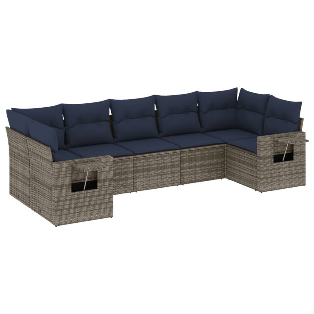 vidaXL 7-teiliges Gartensofa-Set mit Kissen, grau, Polyrattan