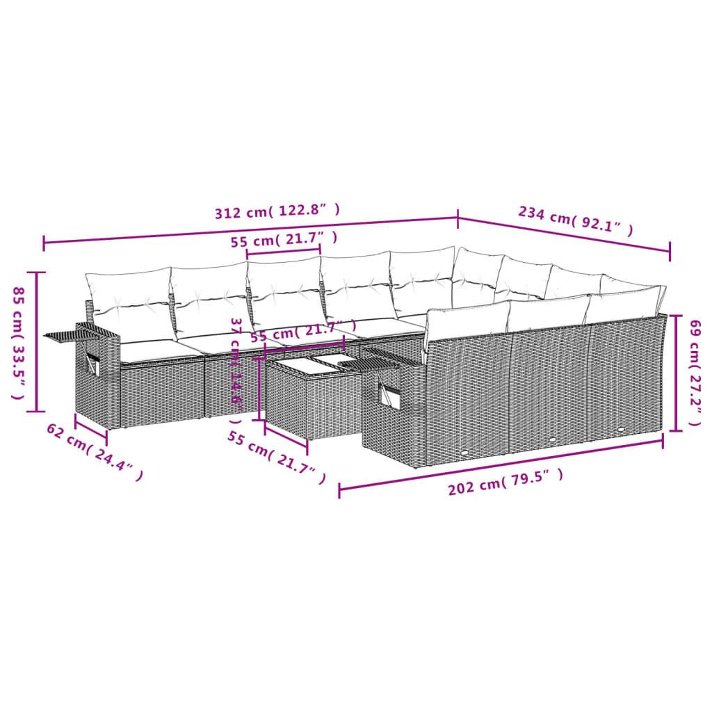 vidaXL 11-teiliges Gartensofa-Set mit Kissen, schwarzes Polyrattan