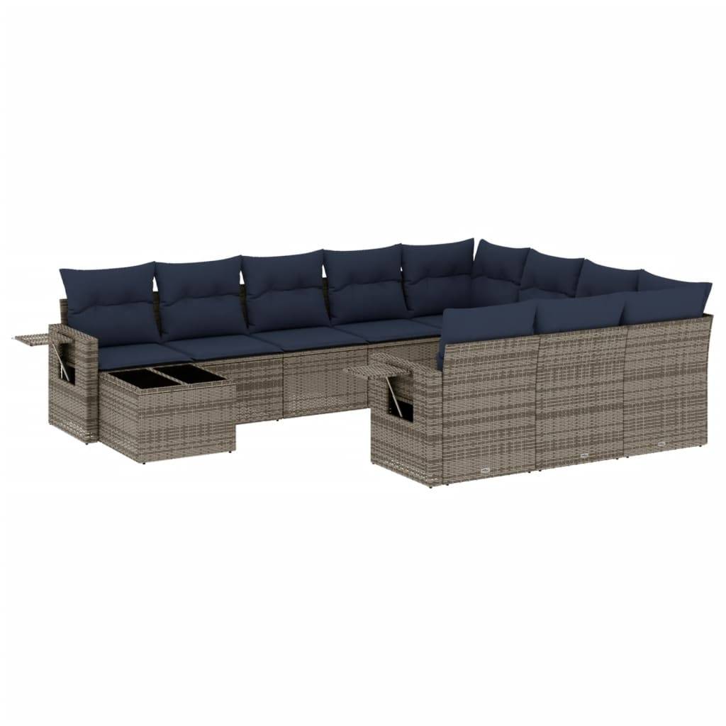 vidaXL 11-teiliges Gartensofa-Set mit Kissen, grau, Polyrattan