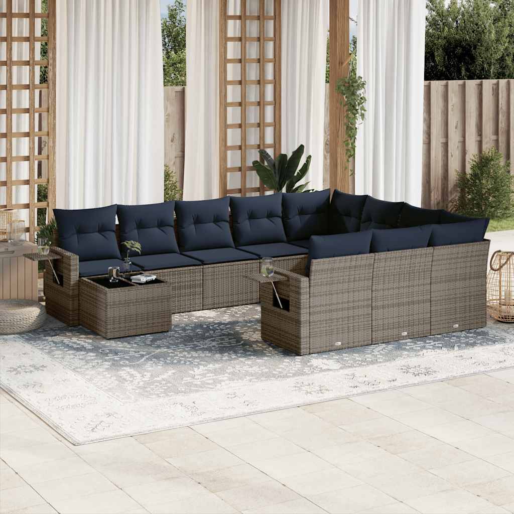 vidaXL 11-teiliges Gartensofa-Set mit Kissen, grau, Polyrattan