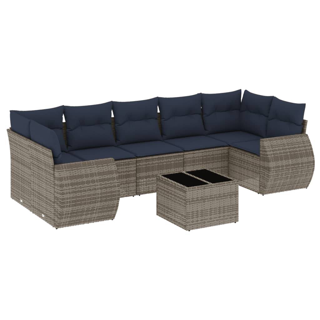 vidaXL 8-teiliges Gartensofa-Set mit Kissen, grau, Polyrattan