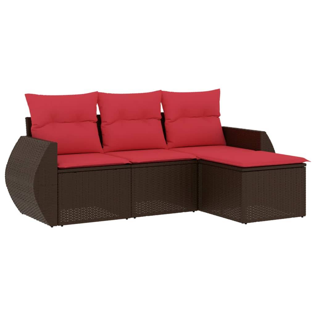 vidaXL 4-teiliges Gartensofa-Set mit Kissen, braun, Polyrattan