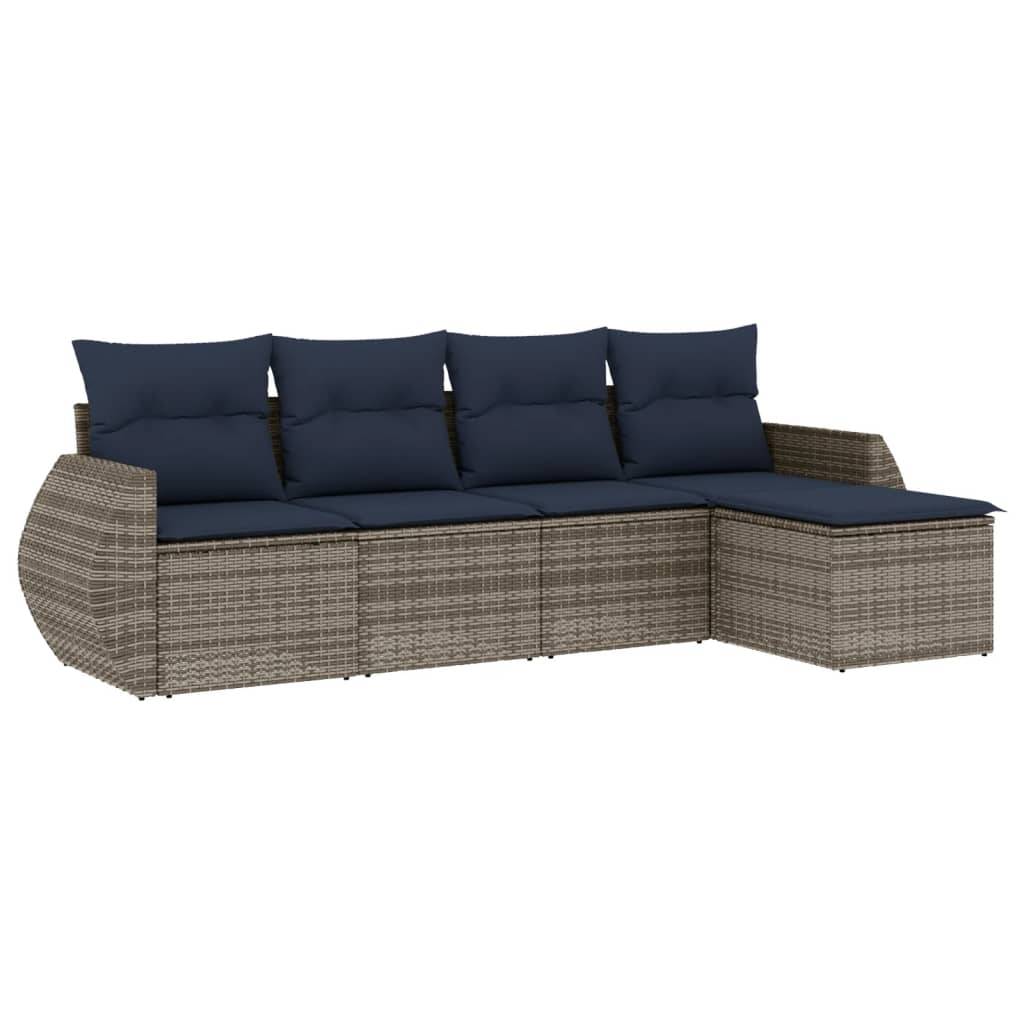vidaXL 5-teiliges Gartensofa-Set mit Kissen, grau, Polyrattan