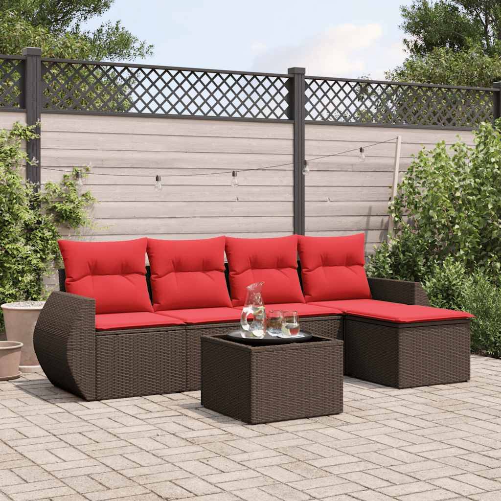 vidaXL 6-teiliges Gartensofa-Set mit Kissen, braun, Polyrattan