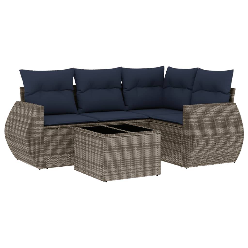 vidaXL 5-teiliges Gartensofa-Set mit Kissen, grau, Polyrattan