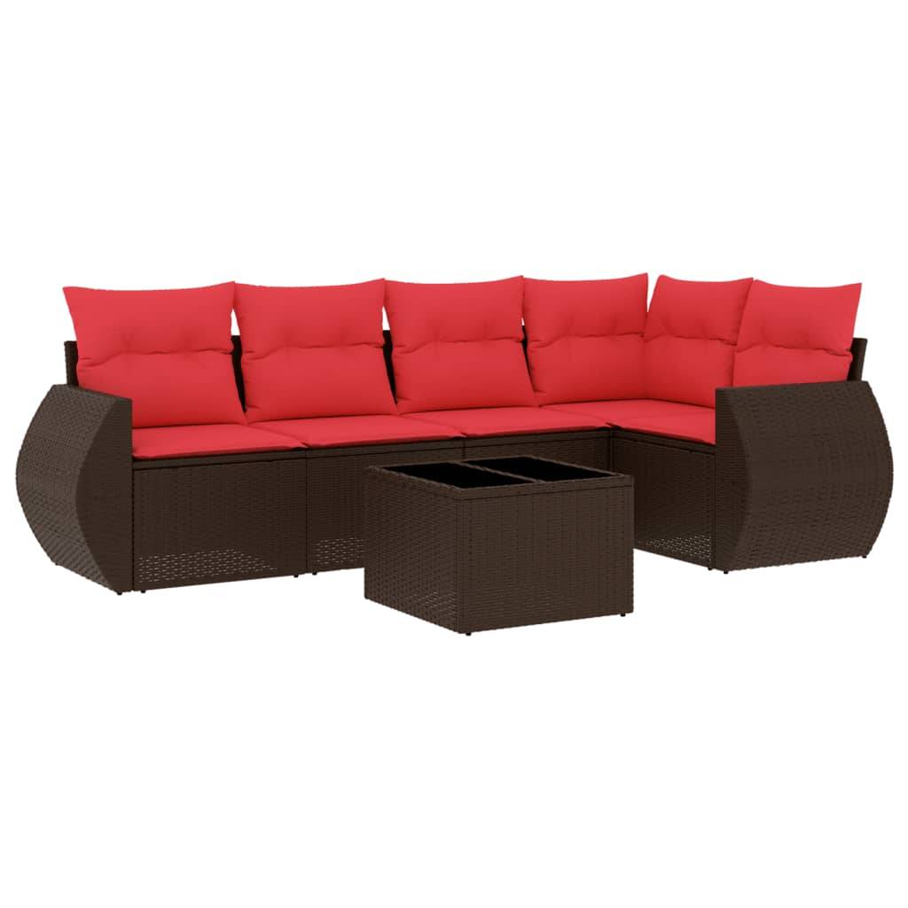 vidaXL 6-teiliges Gartensofa-Set mit Kissen, braun, Polyrattan