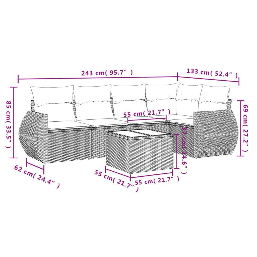 vidaXL 6-teiliges Gartensofa-Set mit Kissen, braun, Polyrattan