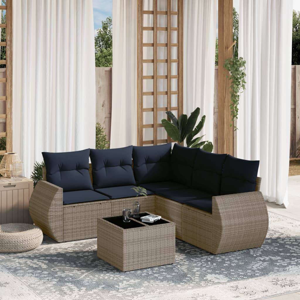 vidaXL 6-teiliges Gartensofa-Set mit Kissen, grau, Polyrattan
