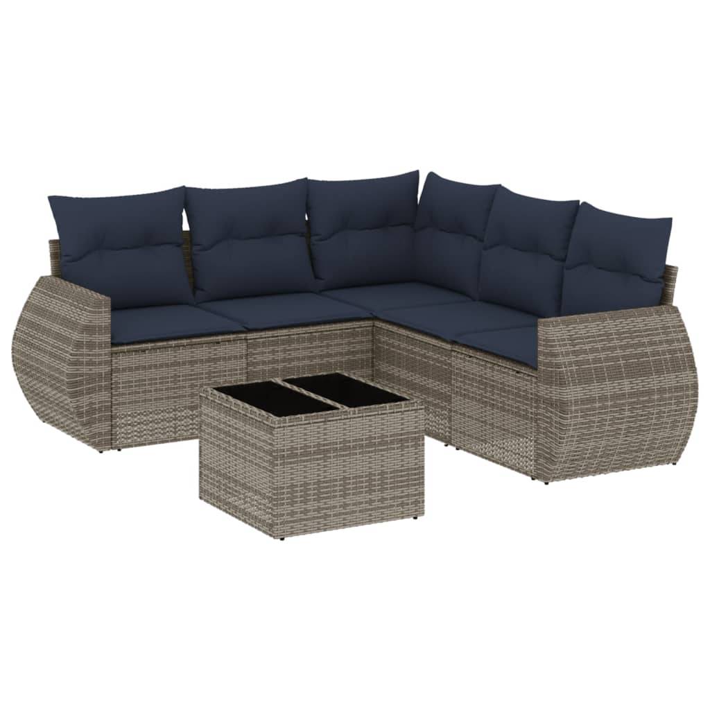 vidaXL 6-teiliges Gartensofa-Set mit Kissen, grau, Polyrattan