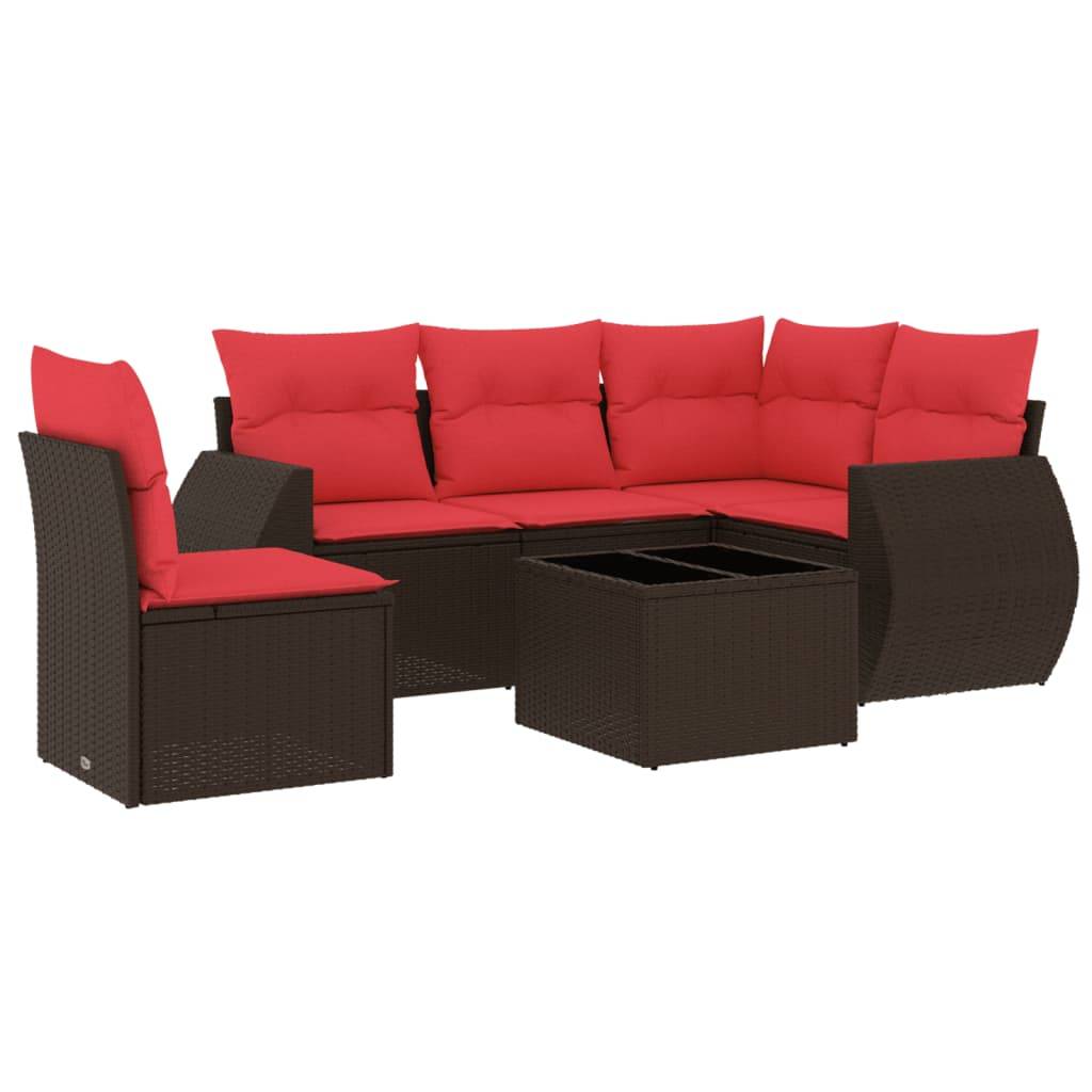 vidaXL 6-teiliges Gartensofa-Set mit Kissen, braun, Polyrattan