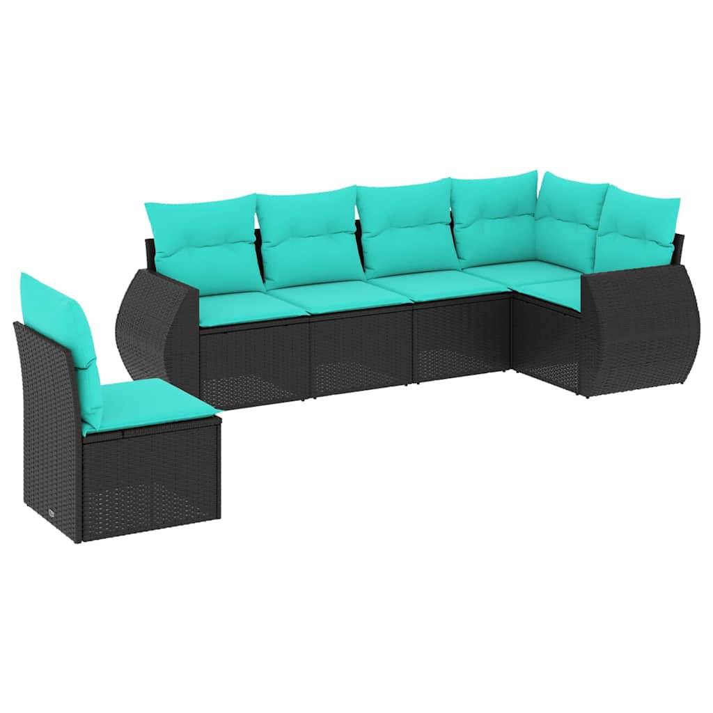 vidaXL 6-teiliges Gartensofa-Set mit Kissen, schwarzes Polyrattan