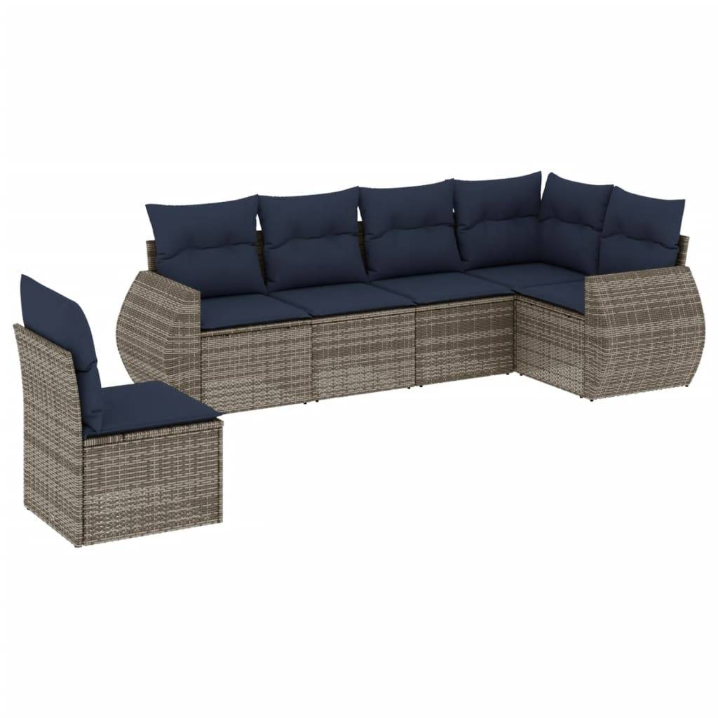 vidaXL 6-teiliges Gartensofa-Set mit Kissen, grau, Polyrattan