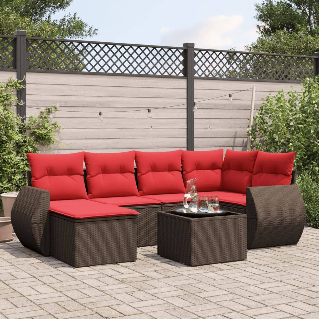 vidaXL 7-teiliges Gartensofa-Set mit Kissen, braun, Polyrattan