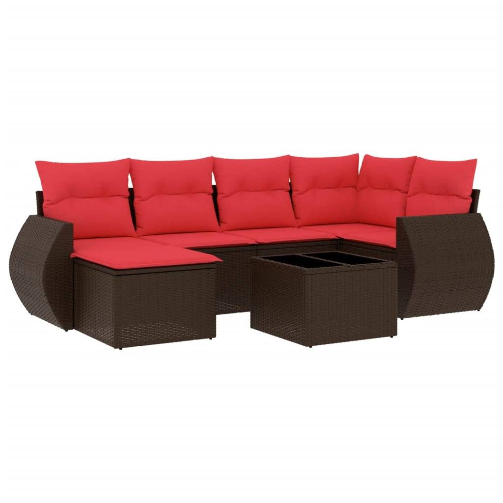 vidaXL 7-teiliges Gartensofa-Set mit Kissen, braun, Polyrattan