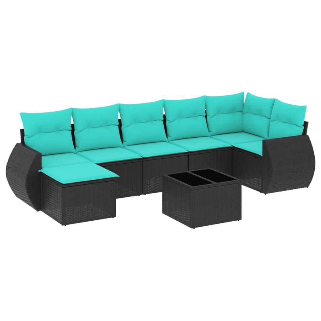 vidaXL 8-teiliges Gartensofa-Set mit Kissen, schwarzes Polyrattan