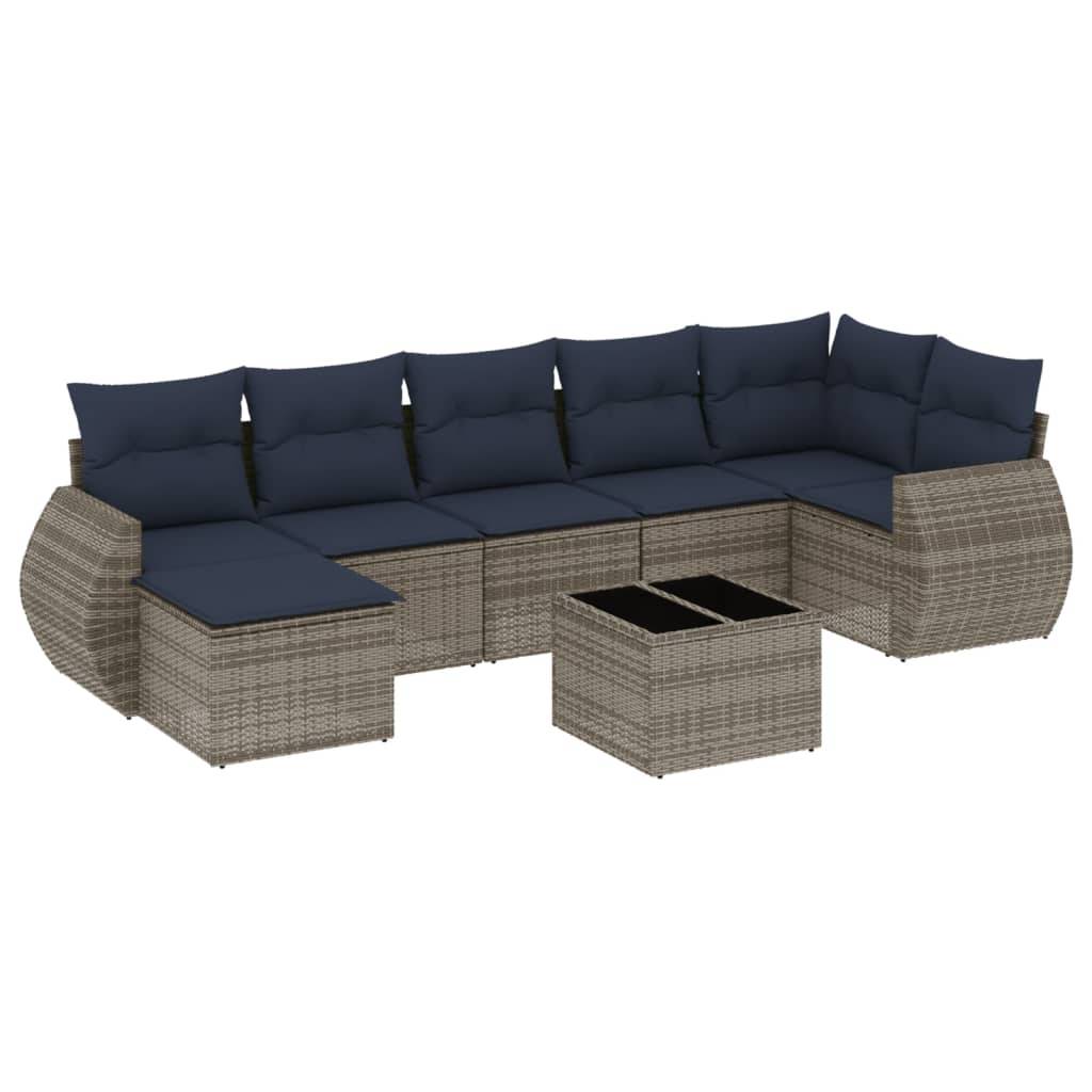 vidaXL 8-teiliges Gartensofa-Set mit Kissen, grau, Polyrattan