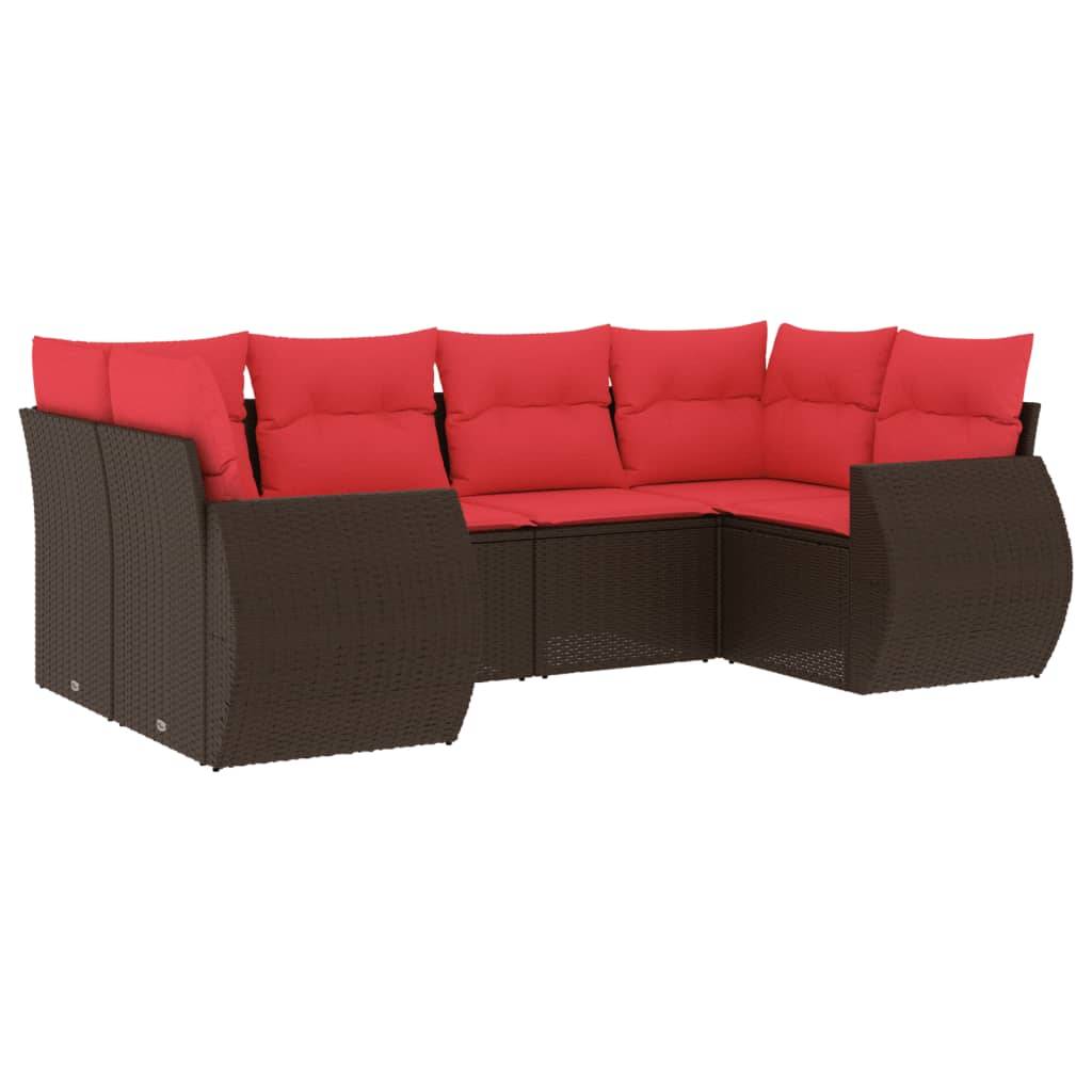 vidaXL 6-teiliges Gartensofa-Set mit Kissen, braun, Polyrattan