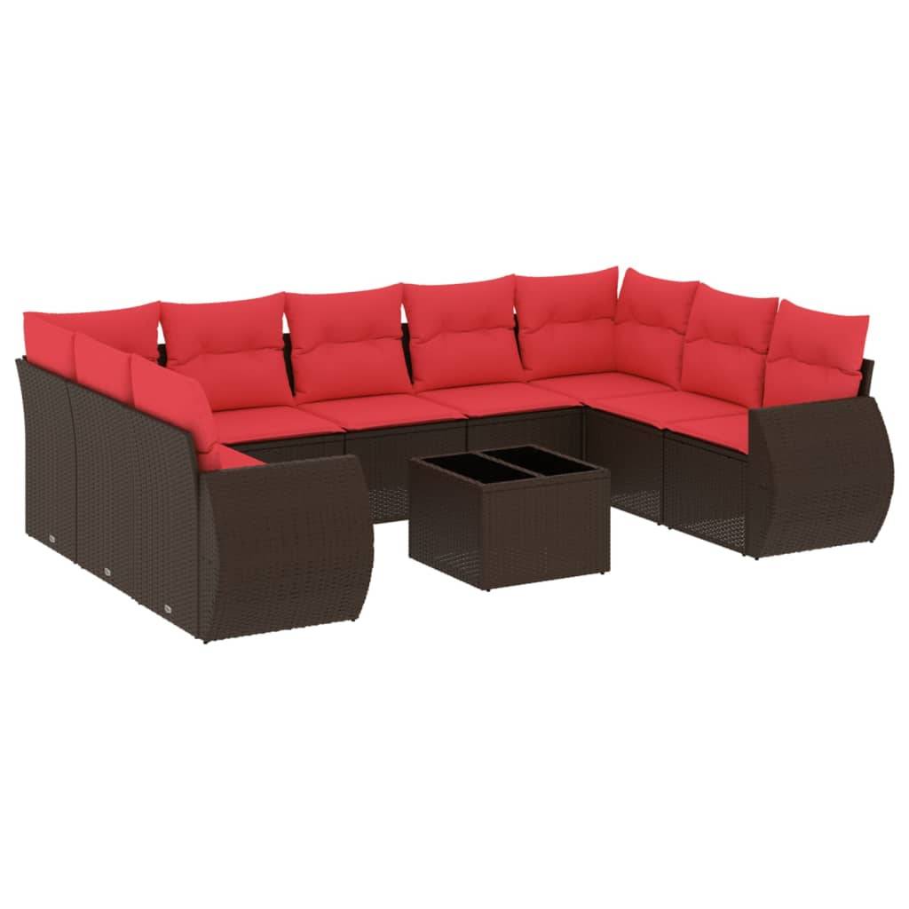vidaXL 10-teiliges Gartensofa-Set mit Kissen, braun, Polyrattan