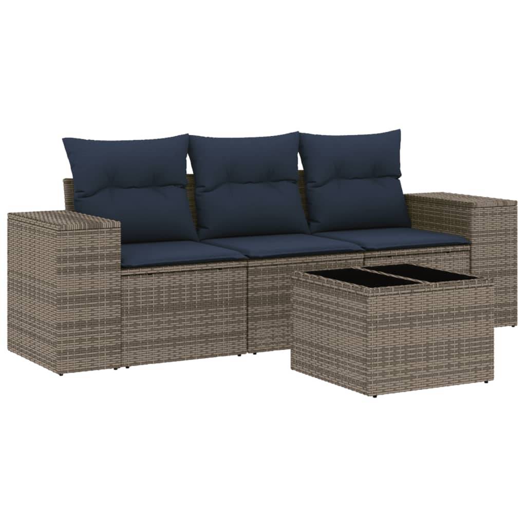 vidaXL 4-teiliges Gartensofa-Set mit Kissen, grau, Polyrattan