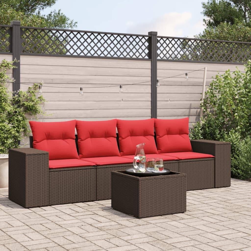 vidaXL 5-teiliges Gartensofa-Set mit Kissen, braun, Polyrattan