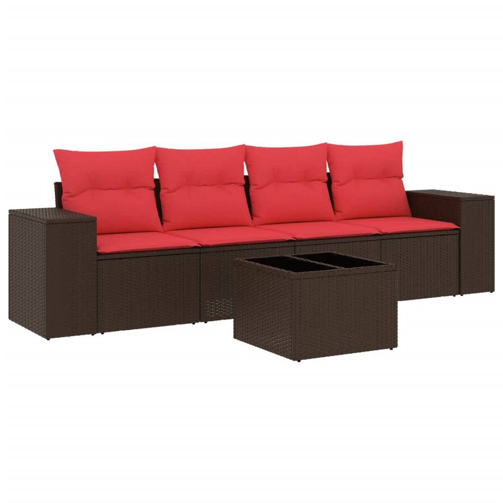 vidaXL 5-teiliges Gartensofa-Set mit Kissen, braun, Polyrattan