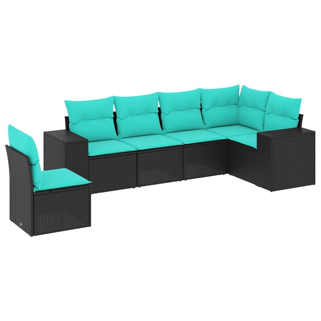 vidaXL 6-teiliges Gartensofa-Set mit Kissen, schwarzes Polyrattan