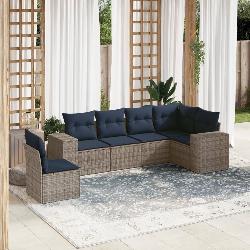 vidaXL 6-teiliges Gartensofa-Set mit Kissen, grau, Polyrattan