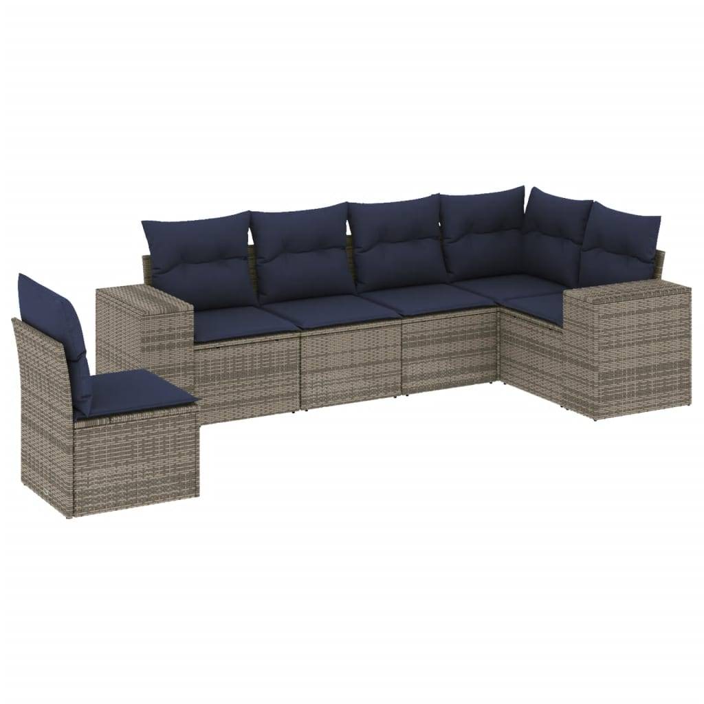 vidaXL 6-teiliges Gartensofa-Set mit Kissen, grau, Polyrattan