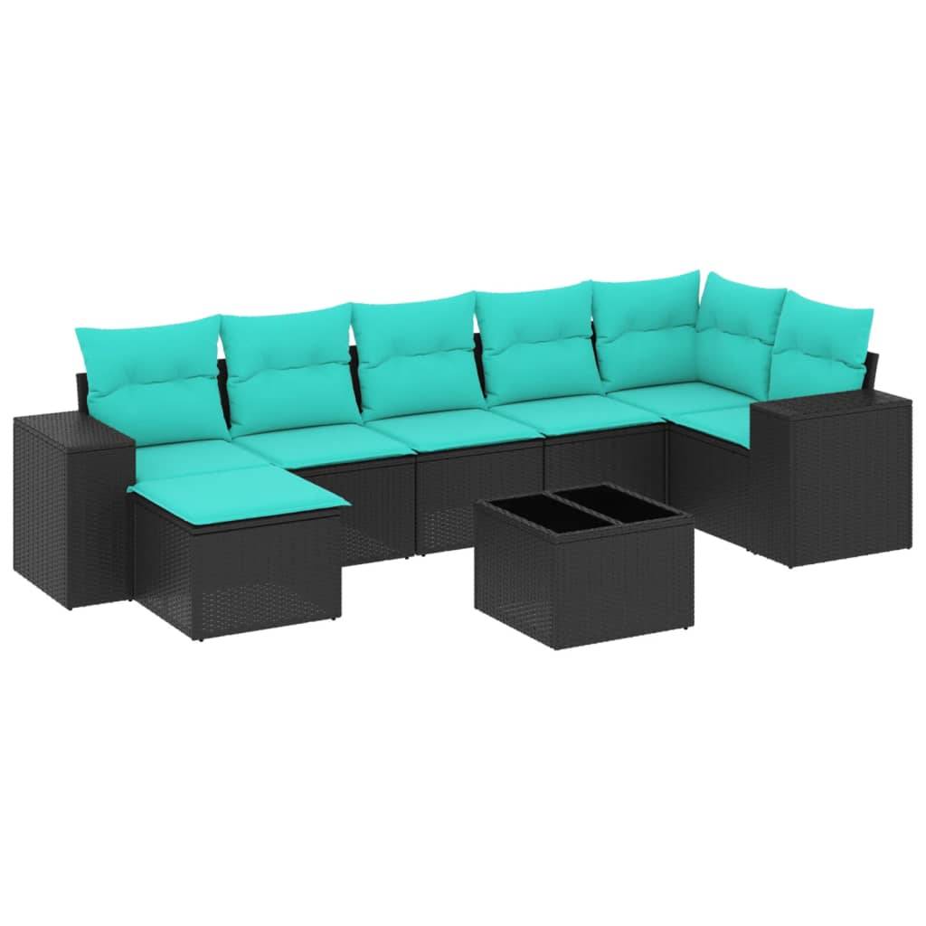 vidaXL 8-teiliges Gartensofa-Set mit Kissen, schwarzes Polyrattan