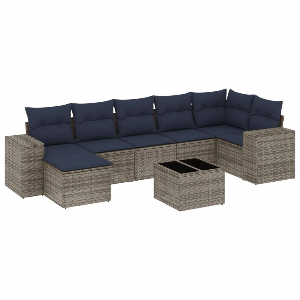 vidaXL 8-teiliges Gartensofa-Set mit Kissen, grau, Polyrattan