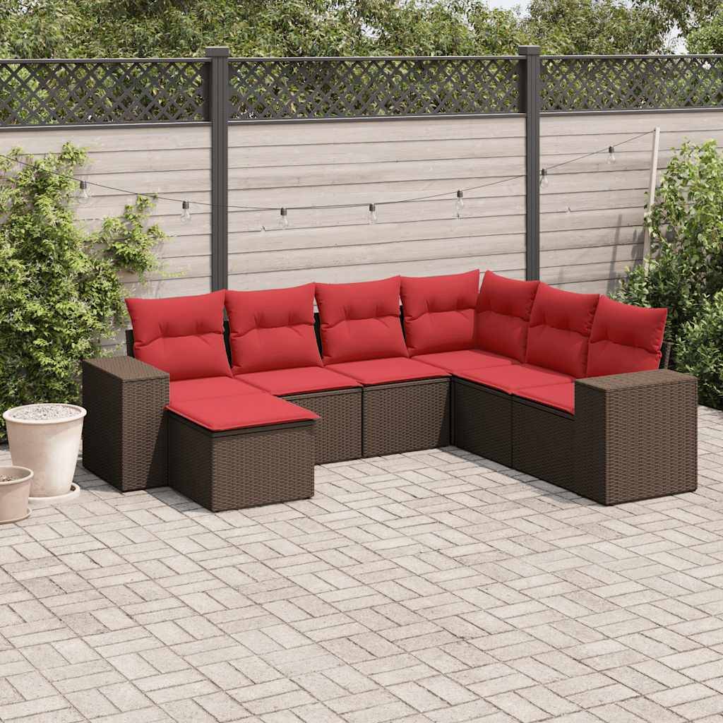 vidaXL 7-teiliges Gartensofa-Set mit Kissen, braun, Polyrattan