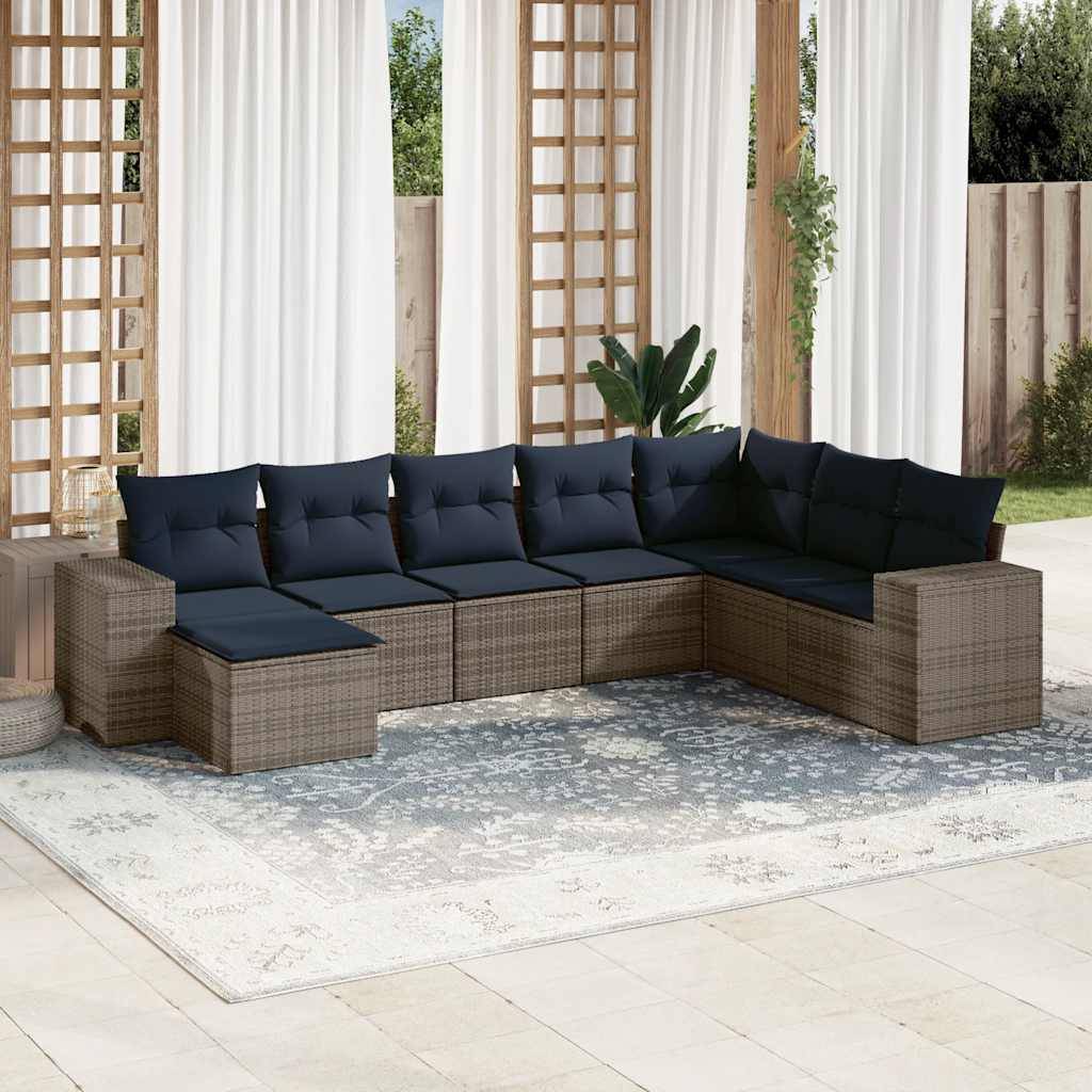 vidaXL 8-teiliges Gartensofa-Set mit Kissen, grau, Polyrattan
