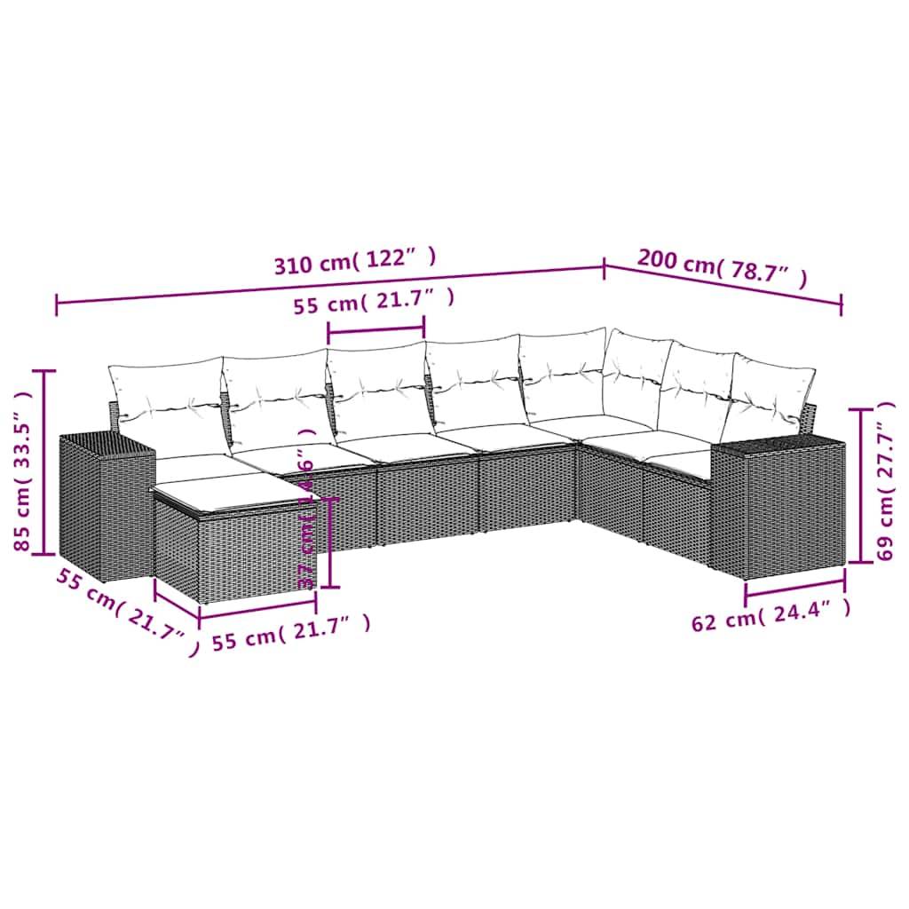 vidaXL 8-teiliges Gartensofa-Set mit Kissen, grau, Polyrattan