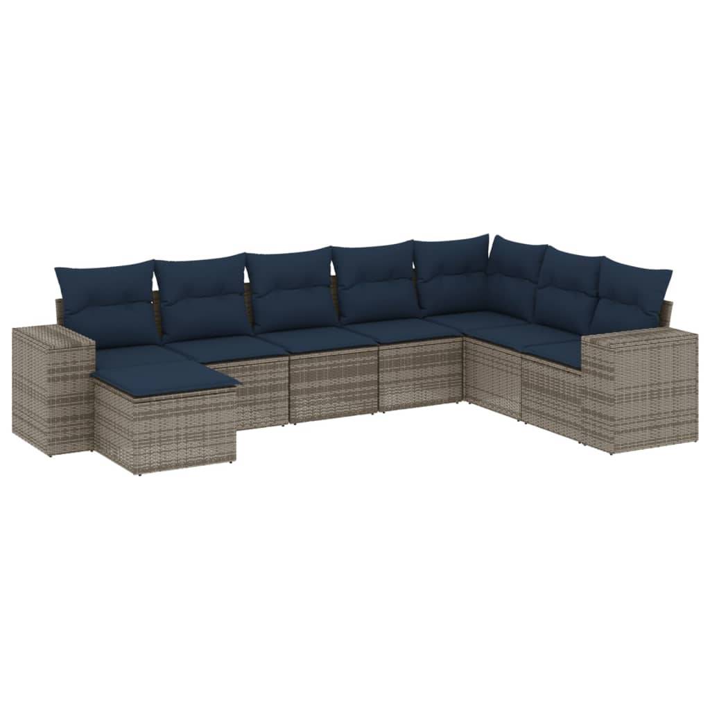 vidaXL 8-teiliges Gartensofa-Set mit Kissen, grau, Polyrattan