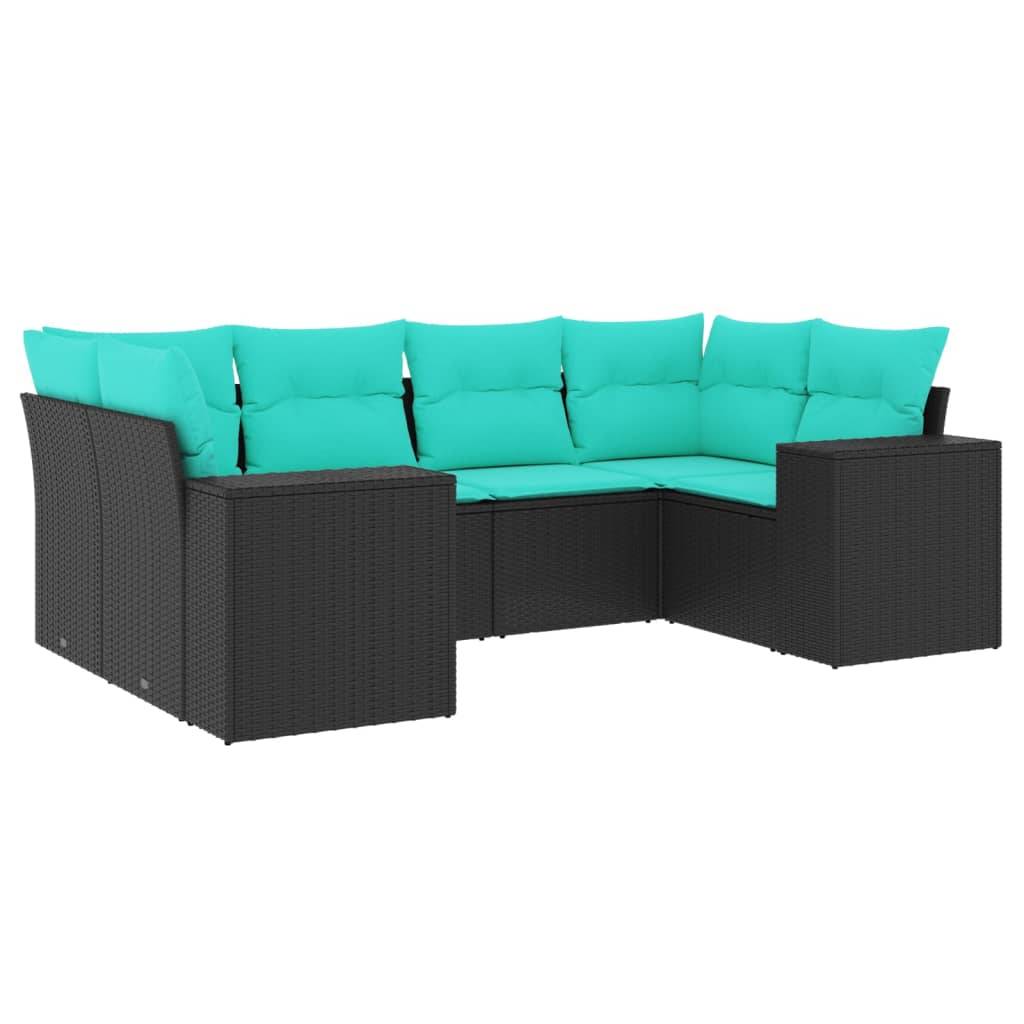 vidaXL 6-teiliges Gartensofa-Set mit Kissen, schwarzes Polyrattan