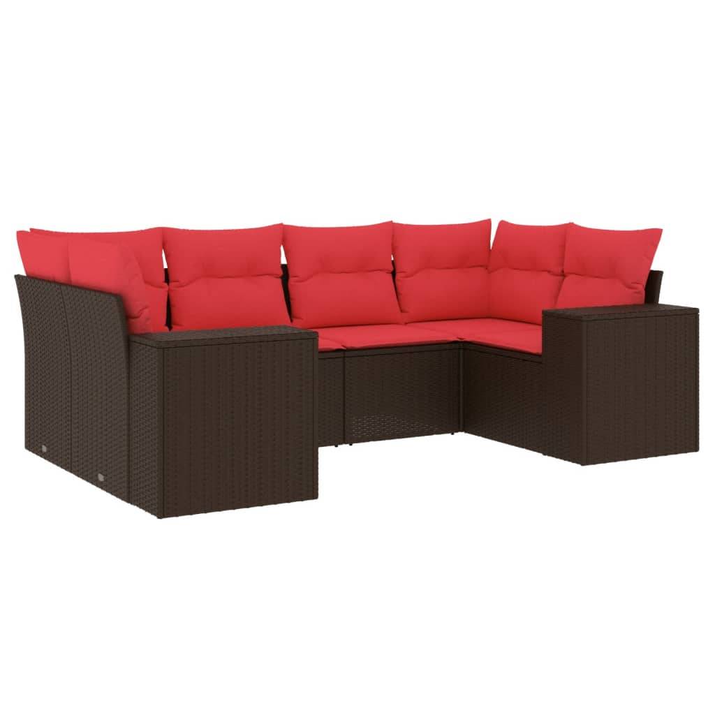 vidaXL 6-teiliges Gartensofa-Set mit Kissen, braun, Polyrattan