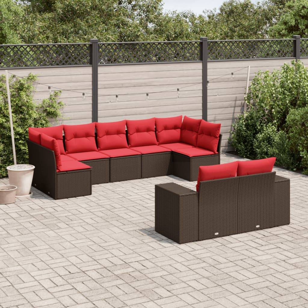vidaXL 9-teiliges Gartensofa-Set mit Kissen, braun, Polyrattan