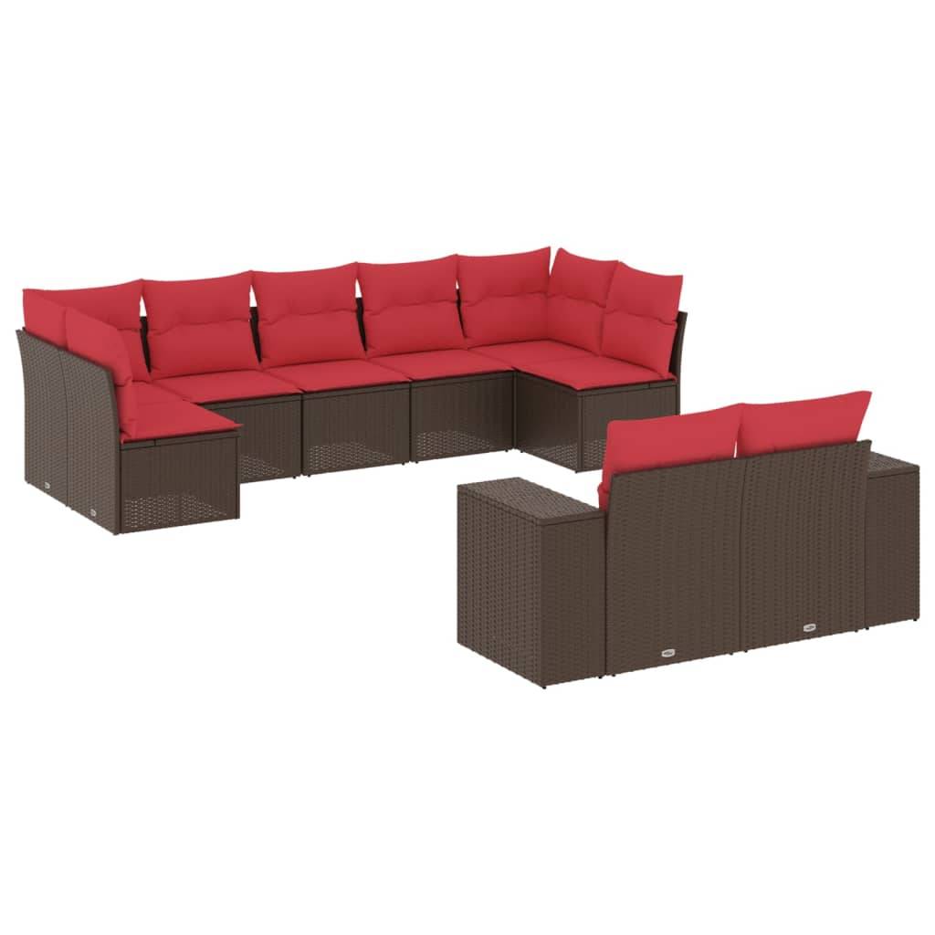 vidaXL 9-teiliges Gartensofa-Set mit Kissen, braun, Polyrattan