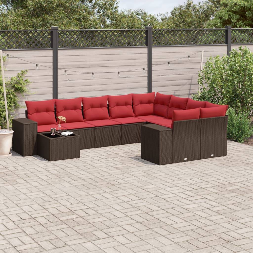 vidaXL 10-teiliges Gartensofa-Set mit Kissen, braun, Polyrattan