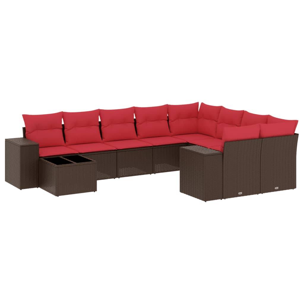 vidaXL 10-teiliges Gartensofa-Set mit Kissen, braun, Polyrattan