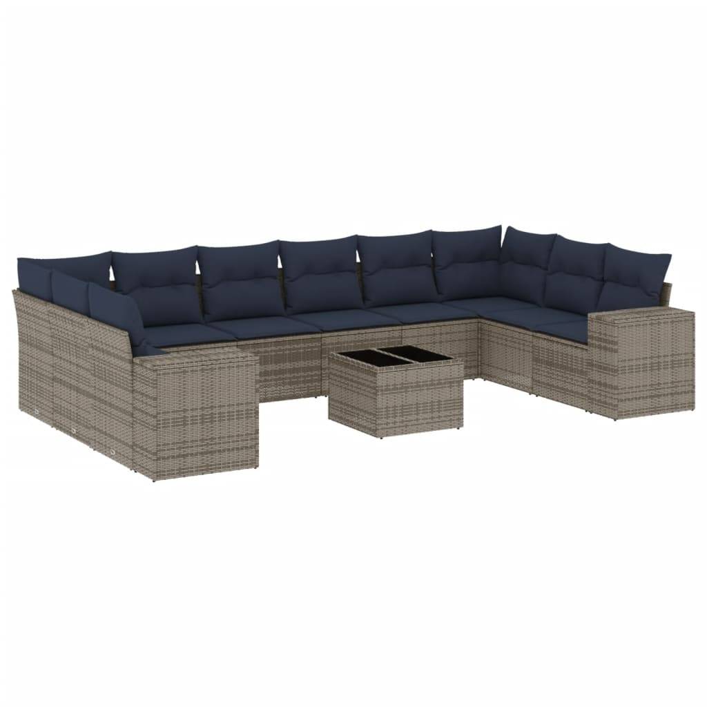 vidaXL 11-teiliges Gartensofa-Set mit Kissen, grau, Polyrattan