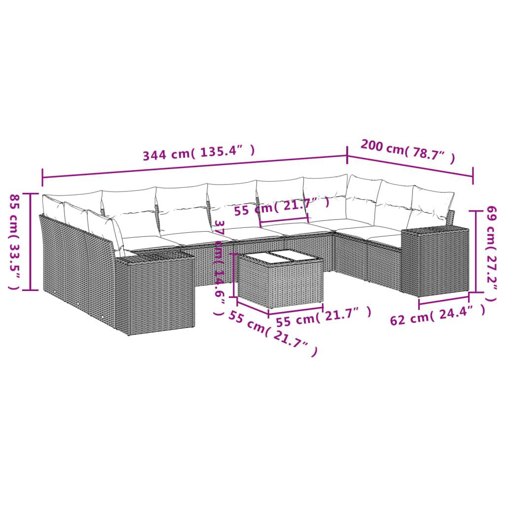 vidaXL 11-teiliges Gartensofa-Set mit Kissen, grau, Polyrattan