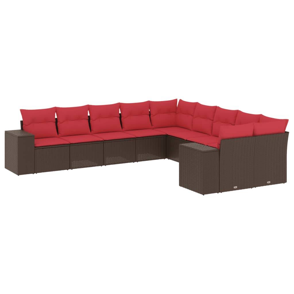 vidaXL 10-teiliges Gartensofa-Set mit Kissen, braun, Polyrattan