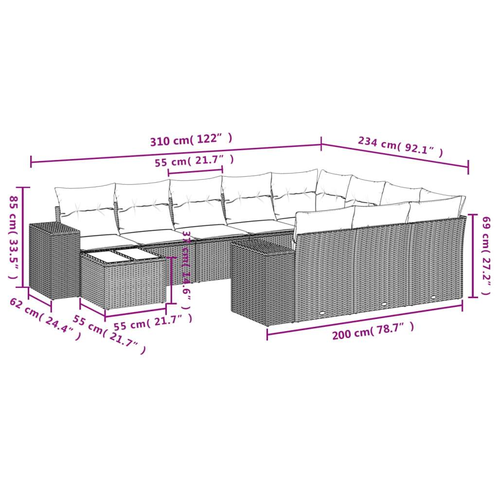 vidaXL 11-teiliges Gartensofa-Set mit Kissen, schwarzes Polyrattan